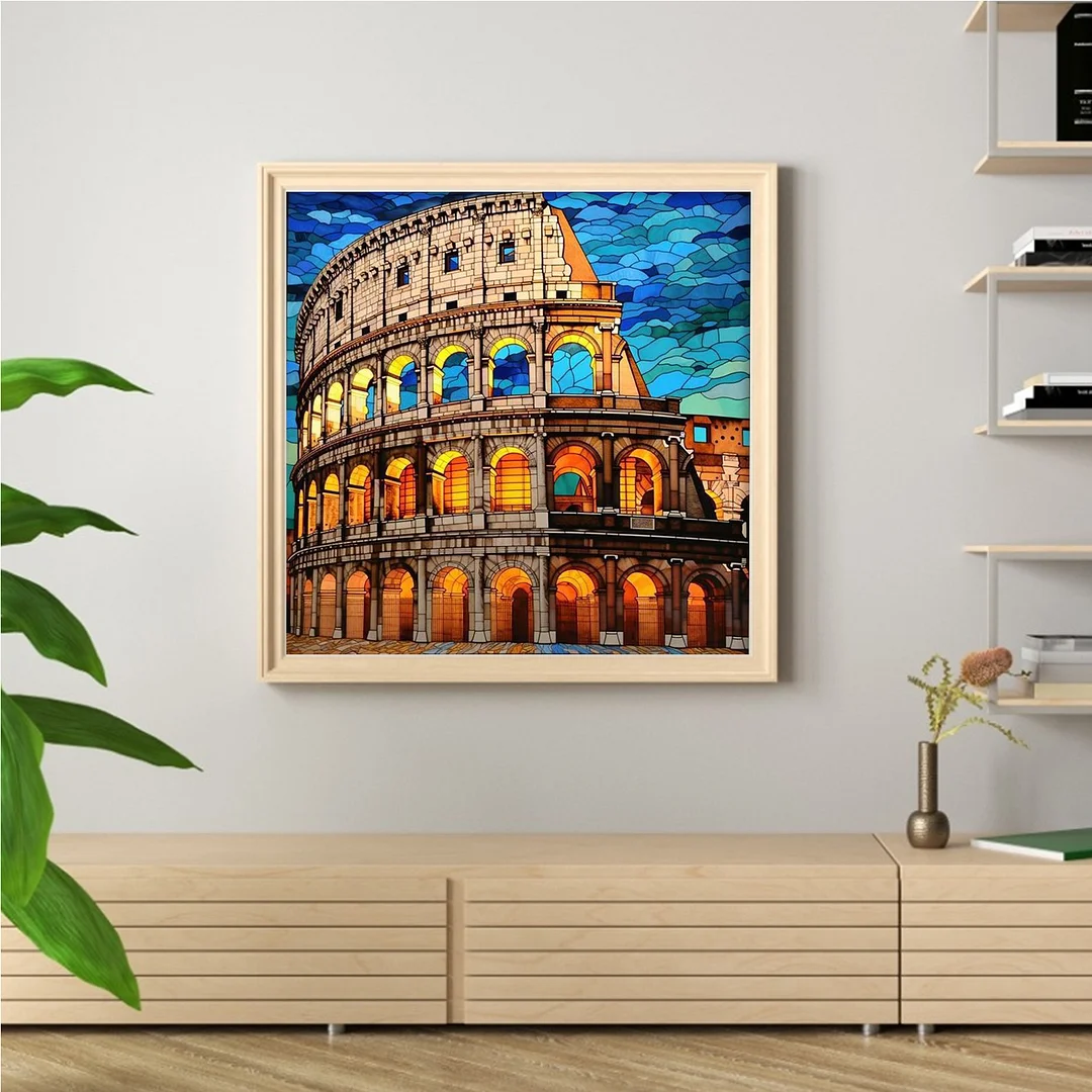 Glass Painting Colosseum Full 11CT DIY Stamped Cross Stitch Kit 45x45cm Decor