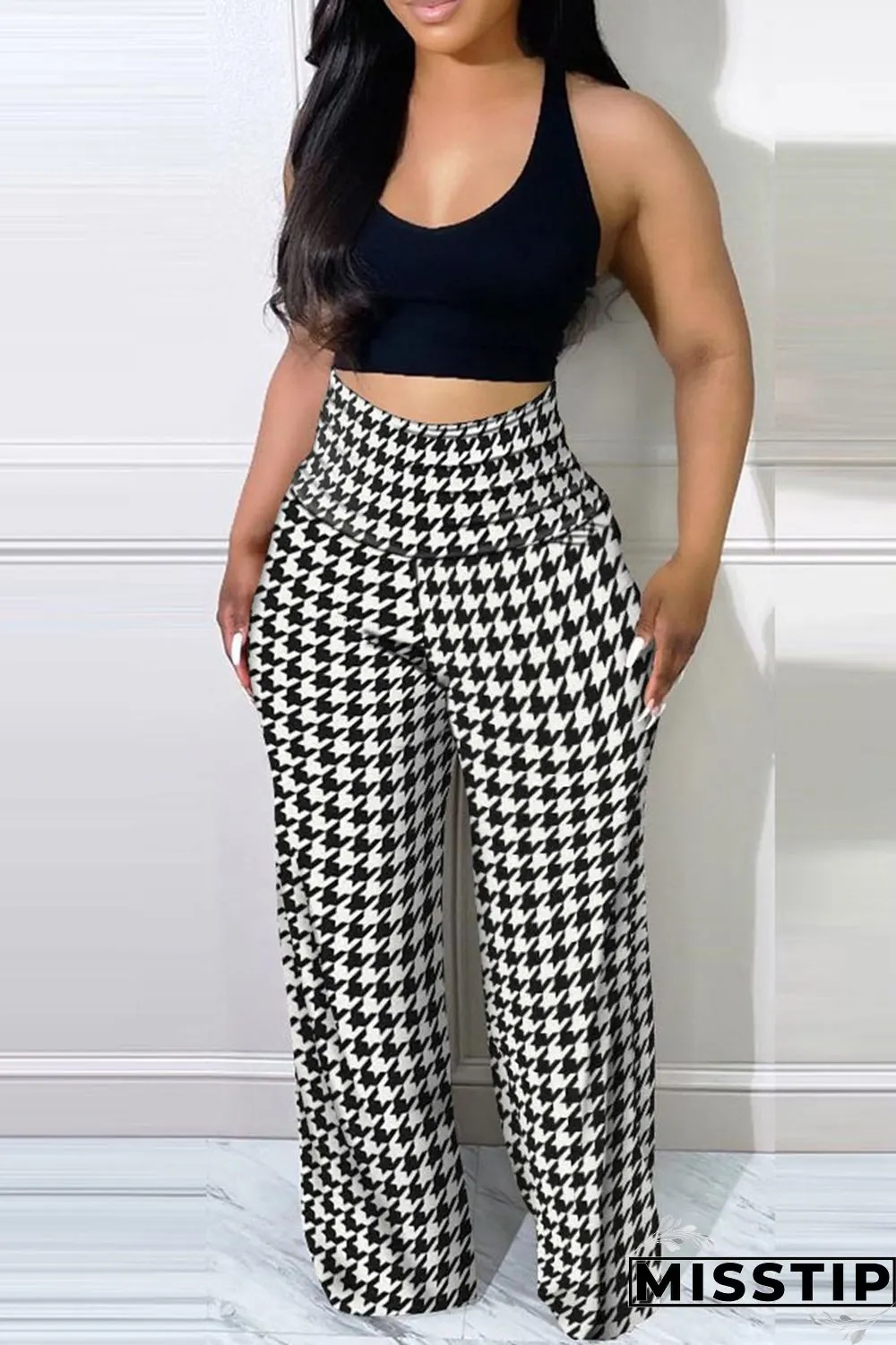 Blue Sexy Casual Print Patchwork U Neck Sleeveless Two Pieces