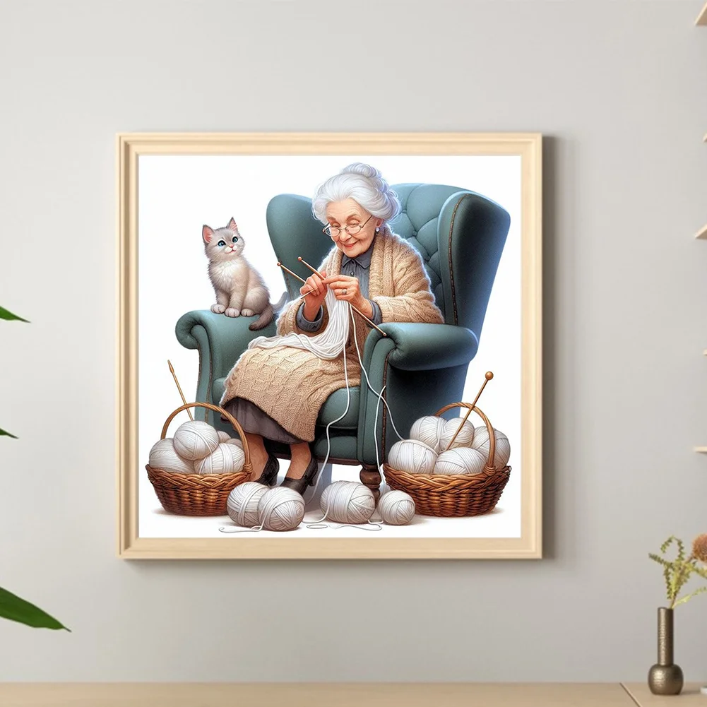 Diamond Painting - Full Round Drill - Knitting Grandma(Canvas|40*40cm)