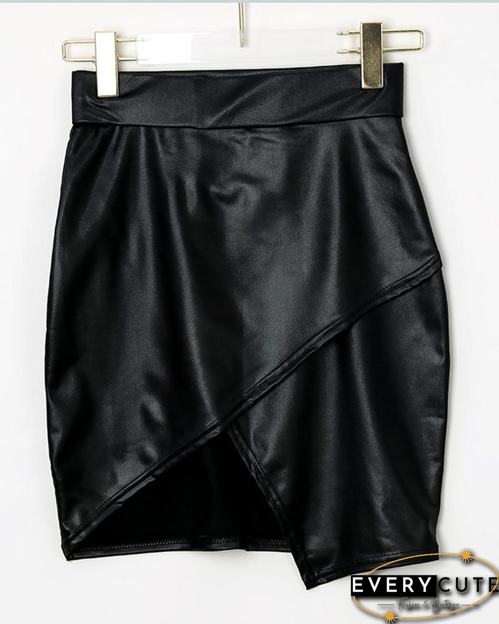 High Waist Surplice PU Skirt P12316