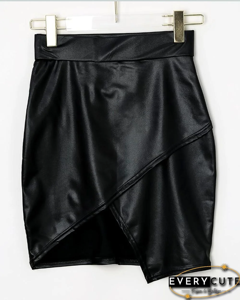High Waist Surplice PU Skirt P12316