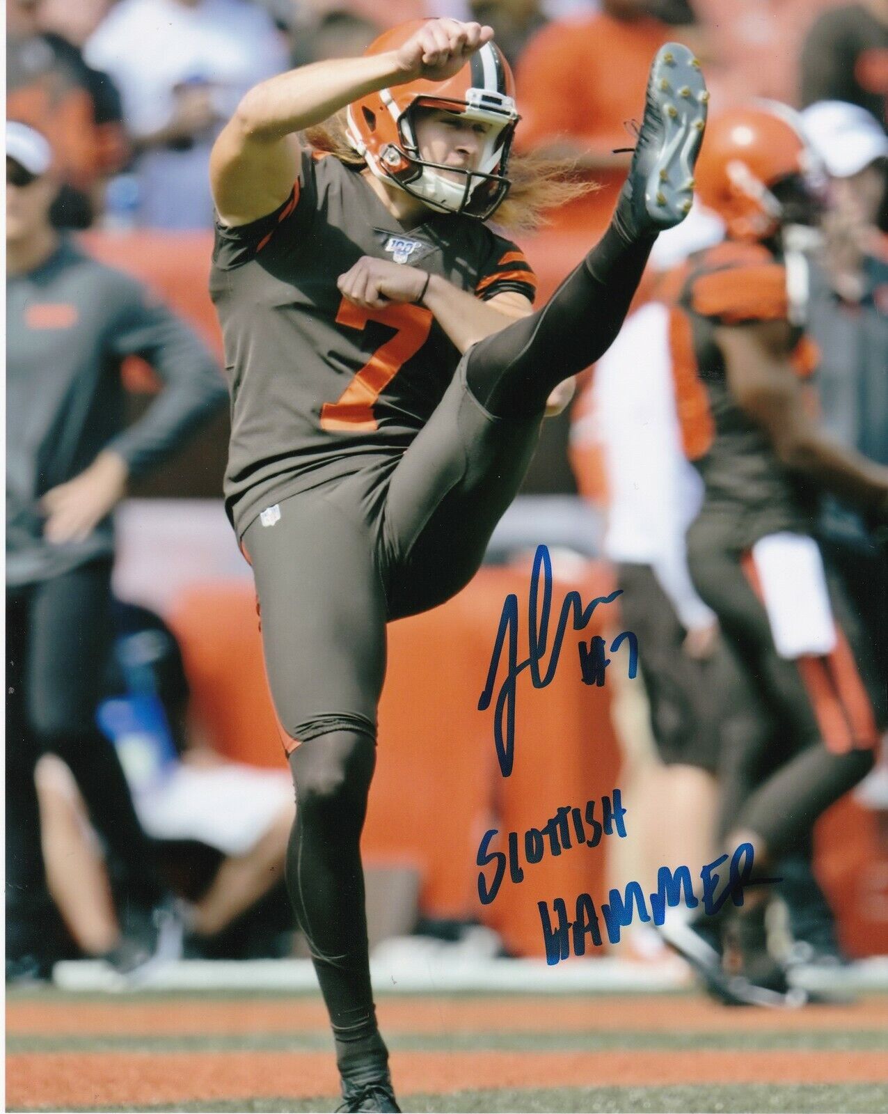 JAMIE GILLAN CLEVELAND BROWNS SCOTTISH HAMMER ACTION SIGNED 8x10