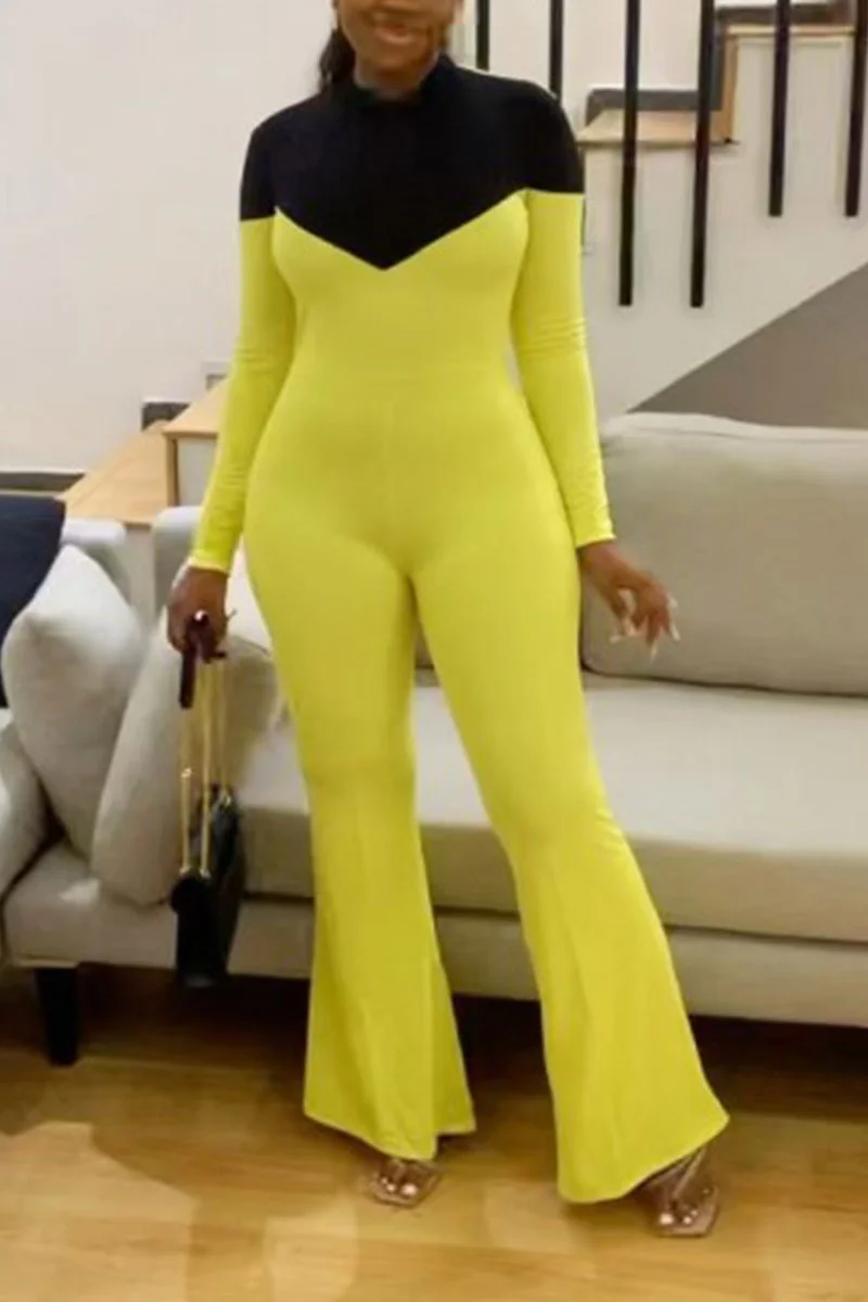 Sexy Patchwork Mandarin Collar Skinny Jumpsuits