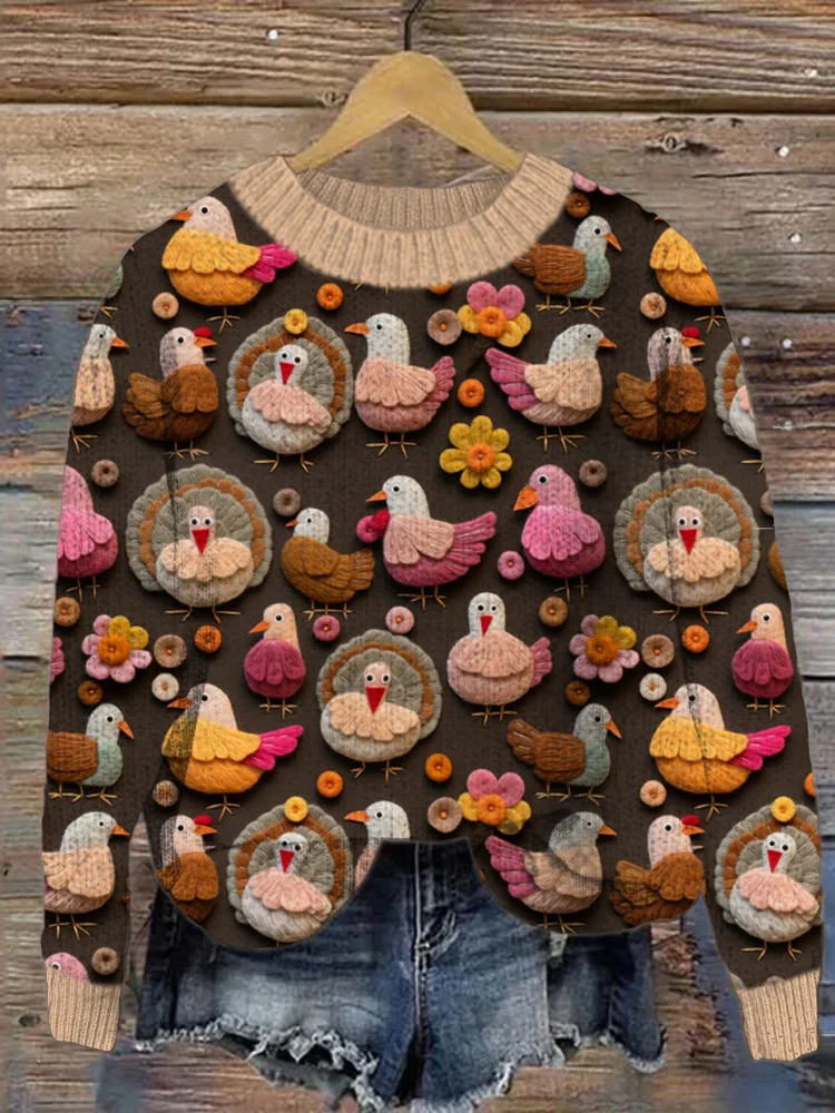 Farm Chicken Crew Neck Cozy Sweater