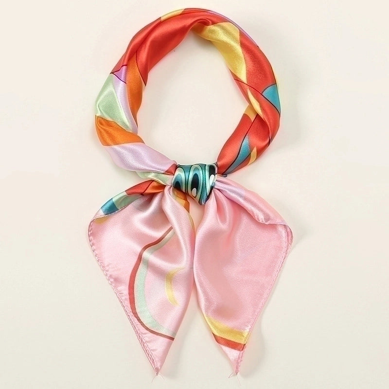 Women’s Retro Color Block Satin Printing Silk Scarf