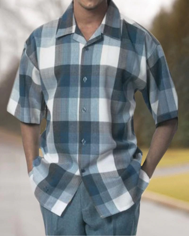 Two Piece Short Sleeve Print Walking Suit Set With Long Pants