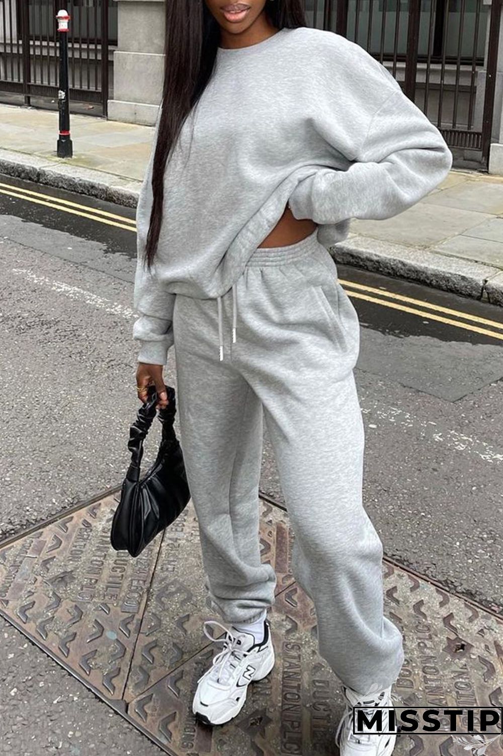 Black Fashion Casual Solid Basic O Neck Long Sleeve Two Pieces