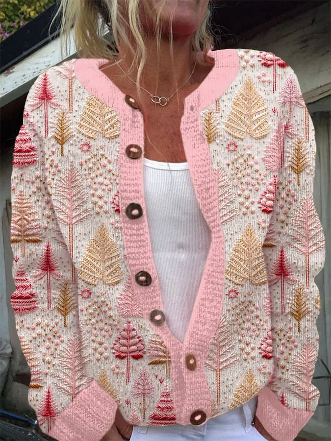 Women's Vintage Christmas Tree Yoke Comfortable Knitted Cardigan