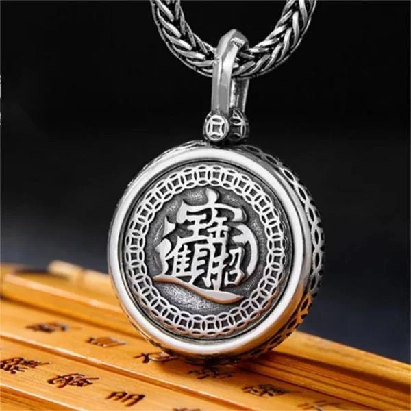 Sterling Silver Rotatable Attracting Wealth Pendant Necklace