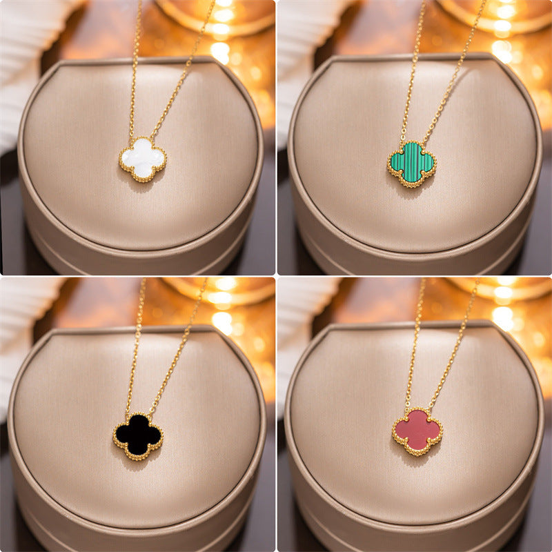 Non-Fading High Quality Jewelry Double-Sided Four-Leaf Clover Necklace Female Live Hot Sale Titanium Steel Clavicle Chain