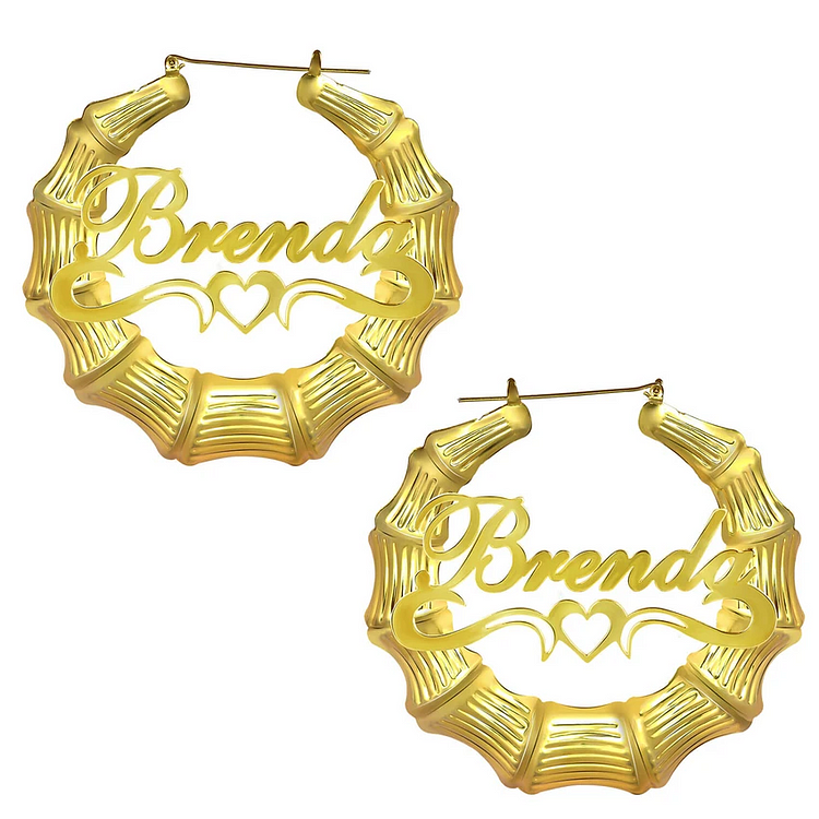 Bamboo Earrings Personalised Circle Hoop Gold Name Earrings for Her