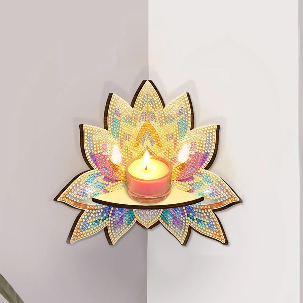 Lotus 5D DIY Diamond Painting Art Corner Shelf for Kitchen Bedroom Home Decor