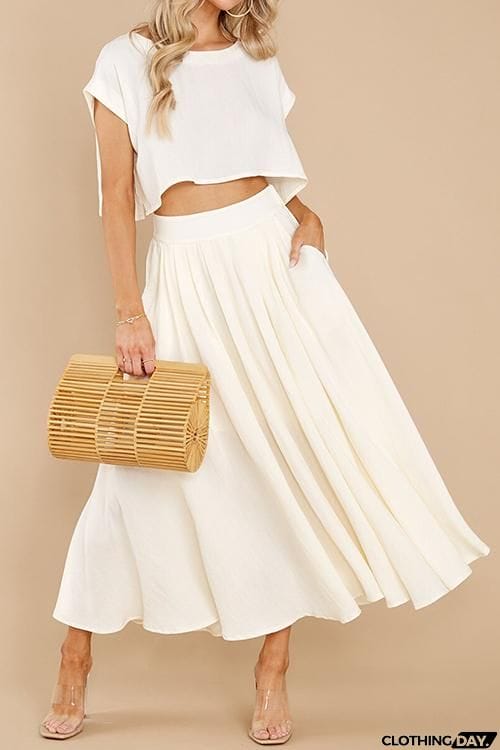 Solid Crop Maxi Skirts Sets