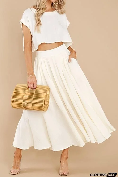 Solid Crop Maxi Skirts Sets