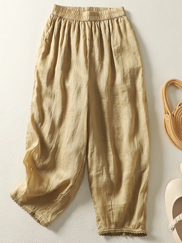 Elastic Waist Comfortable Cotton and Linen Women's Pants  tjj Shicloths
