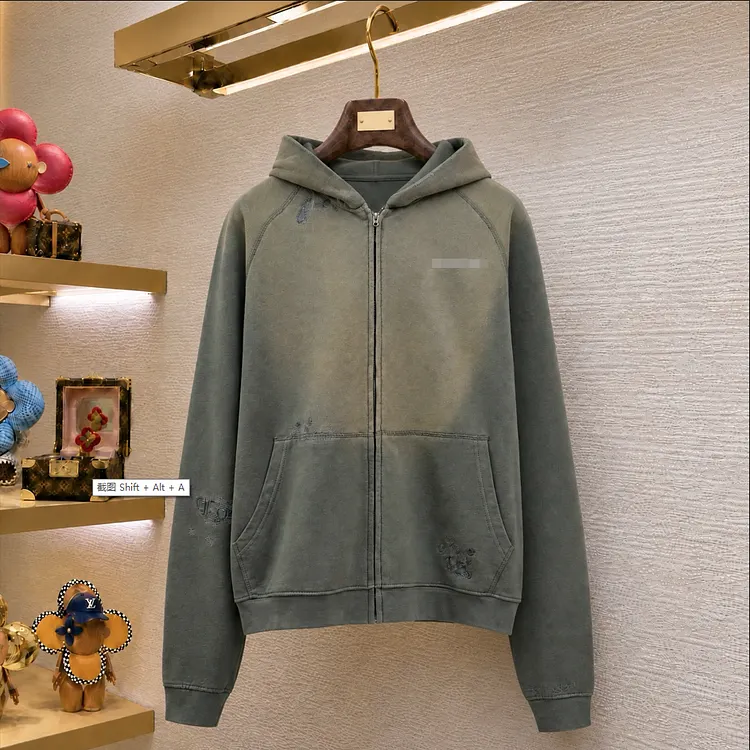 Brand Cotton Hoodie Men Women,Autumn Winter Warm Sweatshirt,Hip Hop Thick Fleece Vintage Batik Zipper Loose Distressed Hood Coat