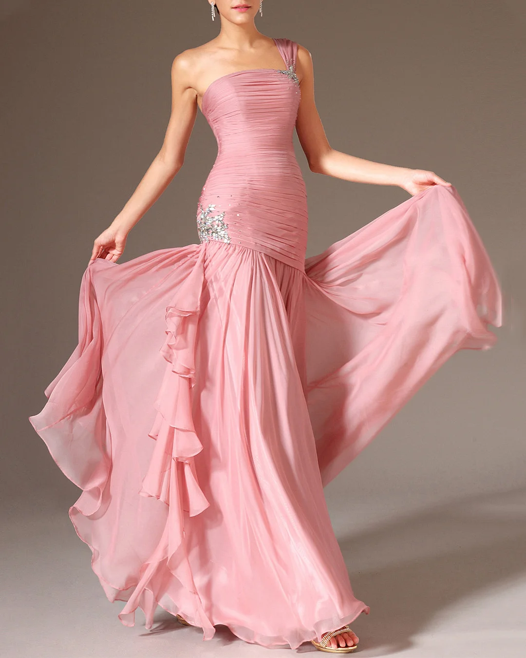 Women's Fashion Flowy Chiffon Rhinestone Dress