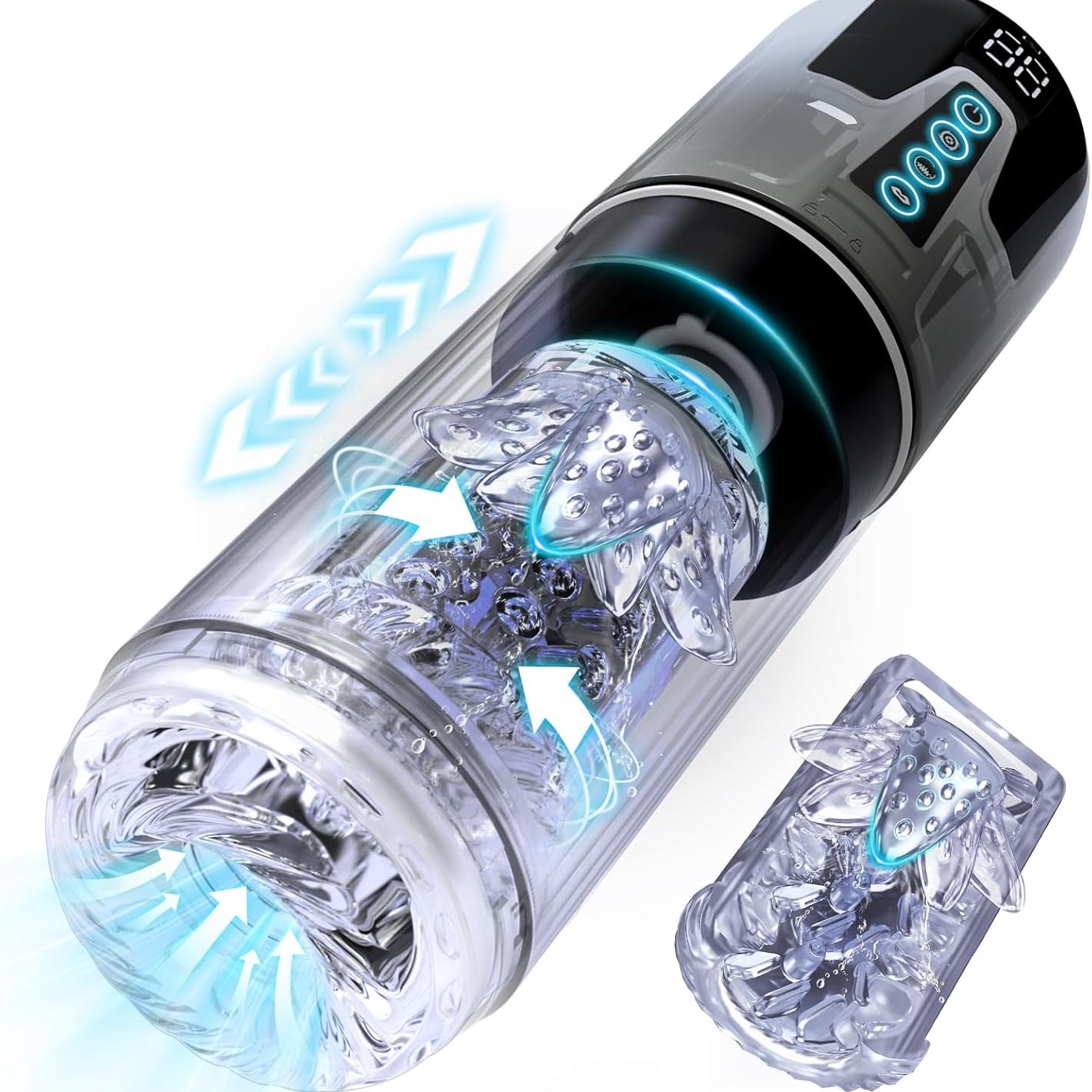 Waterproof Male Stroker Penis Pump With 7 Thrusting Rotating Vibrating Sucking Licking Modes - Rose Toy