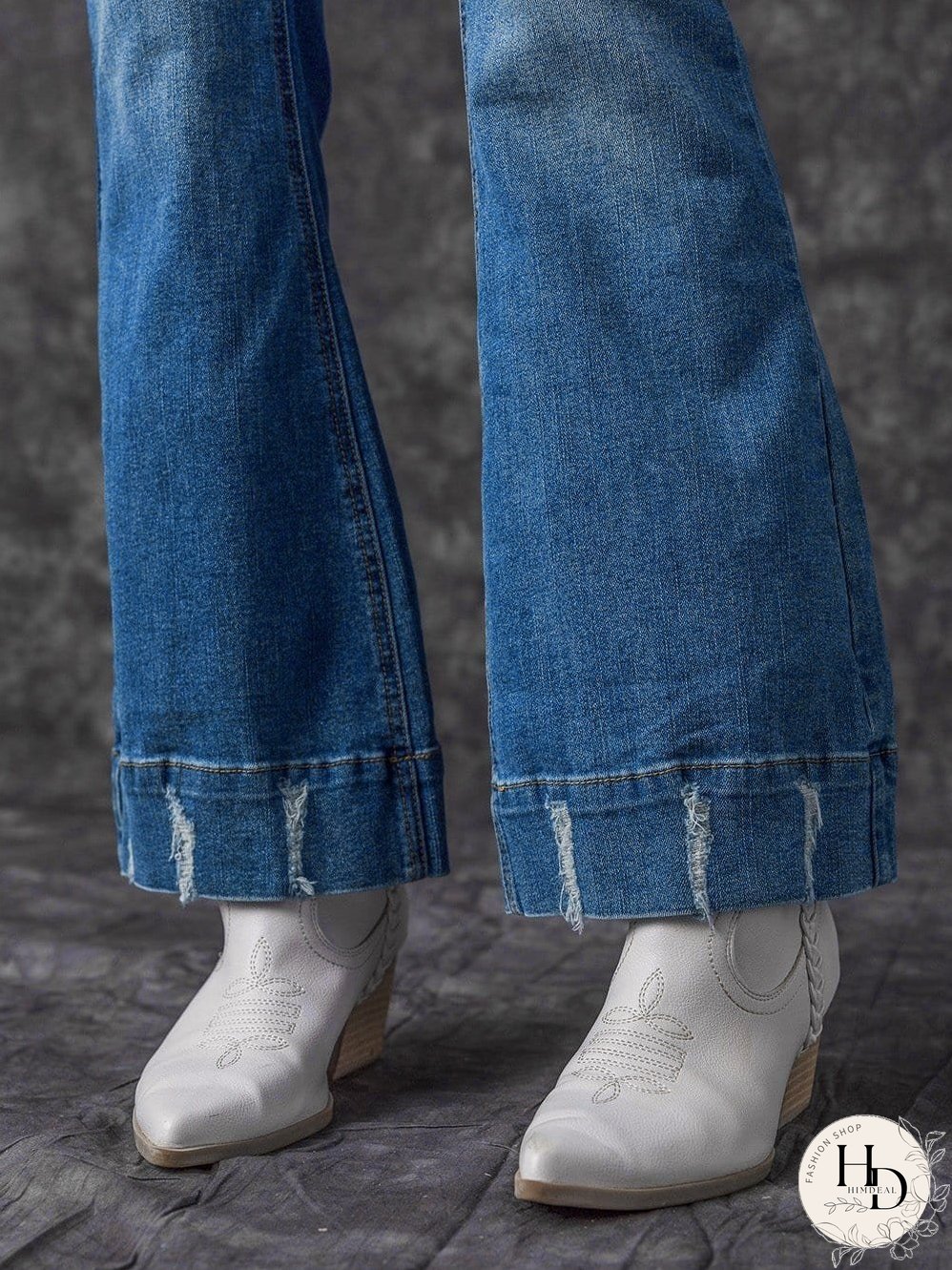 Vintage Embroidered Patchwork Bootcut Button Side Split Denim Jeans