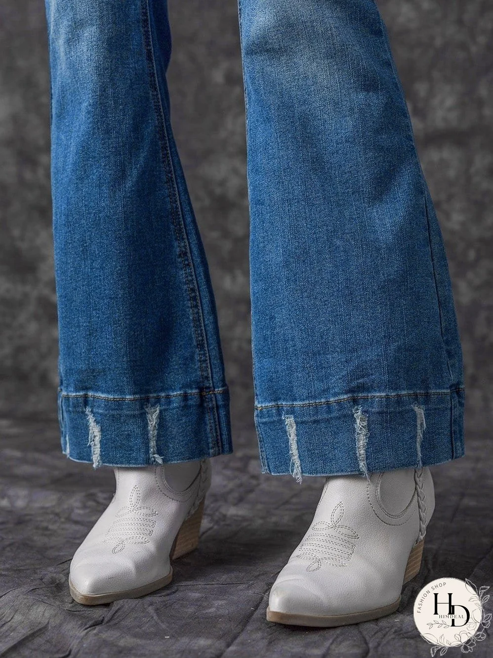 Vintage Embroidered Patchwork Bootcut Button Side Split Denim Jeans
