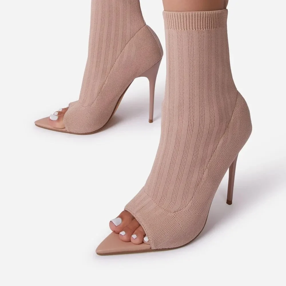 Luxury Brand Design Women Stretch Sock Boots Thin High Heels Peep Toe Fashion Sexy Mature Ladies Shoes Female Footwear Cozy 2021