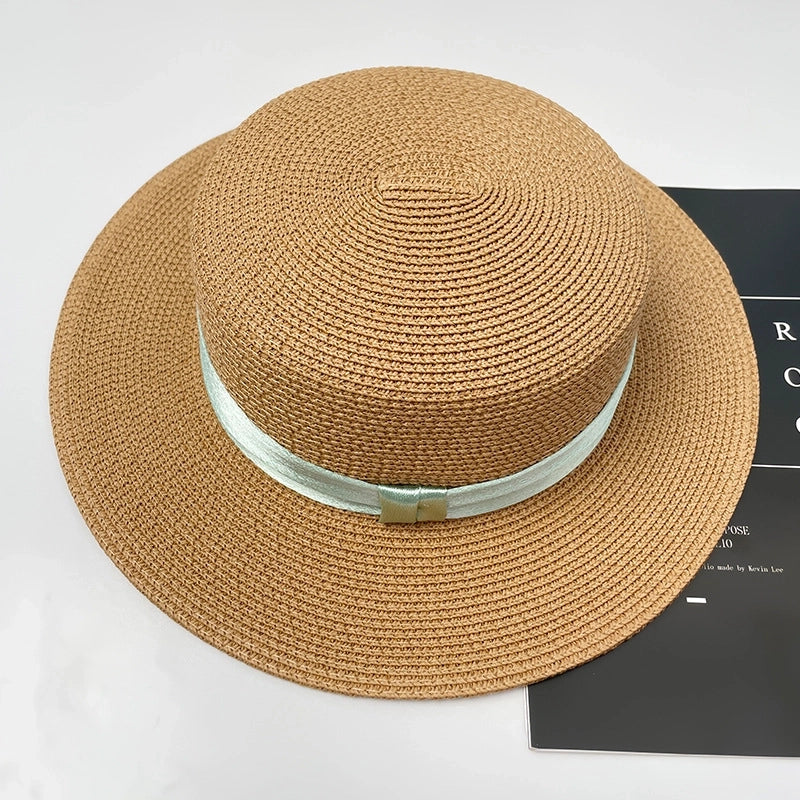 Women’s Vacation Color Block Flat Eaves Straw Hat