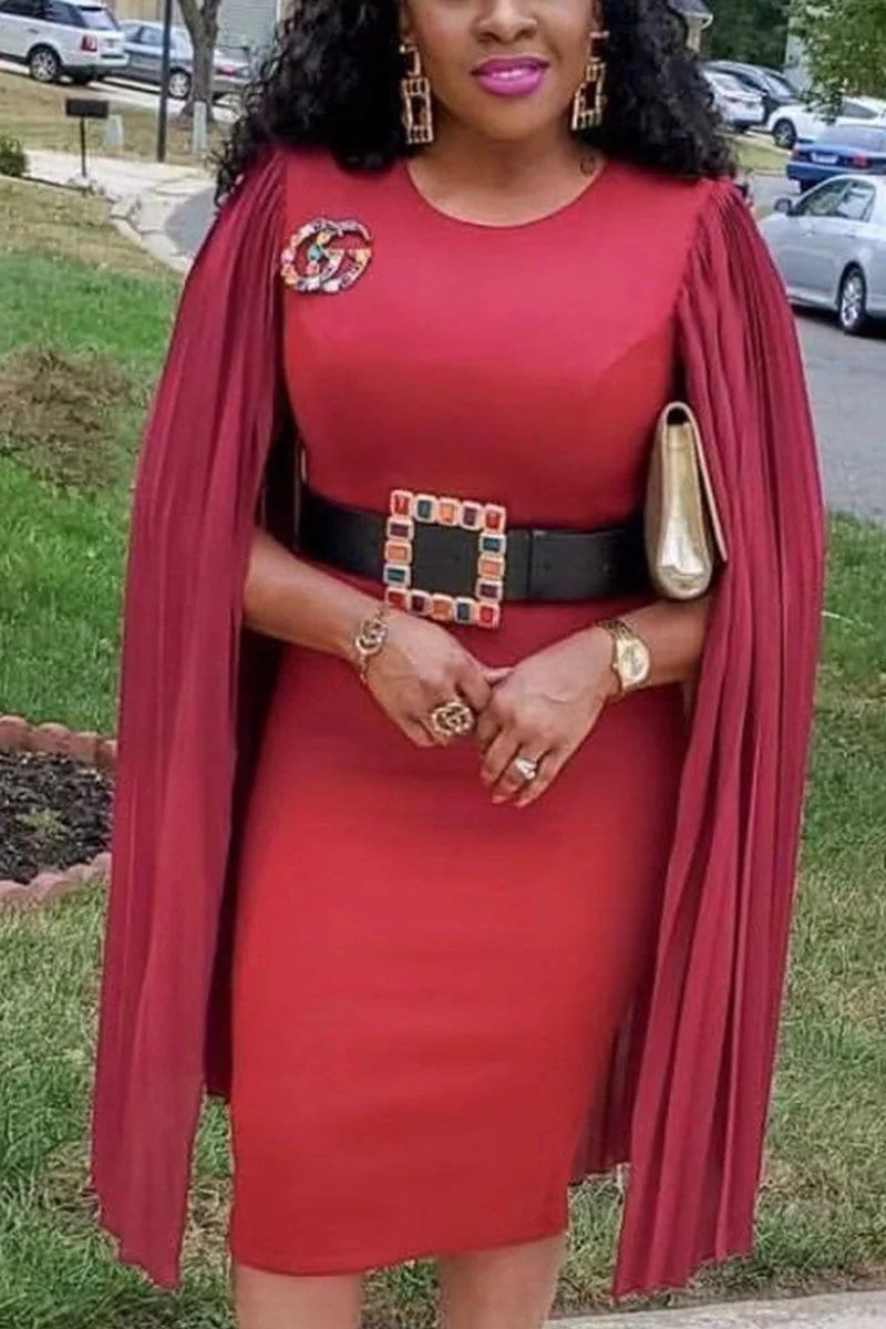 Fashion Sexy Cloak Sleeve Split Dress（Without Belt）