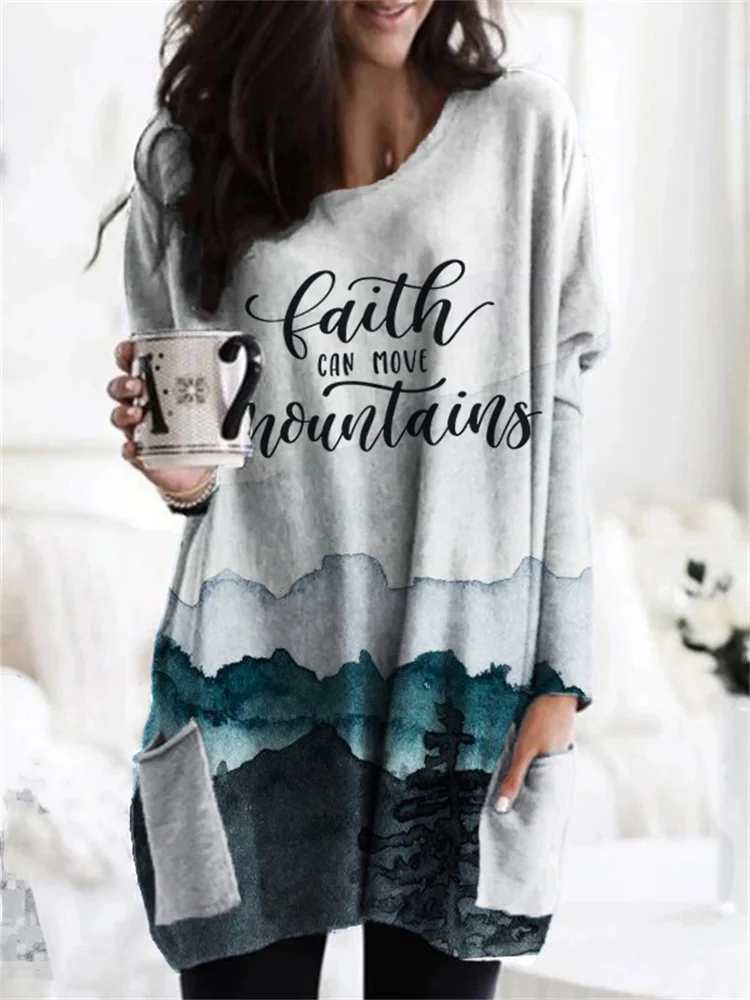 Wearshes Faith Can Move Mountains Landscape Watercolor Tunic