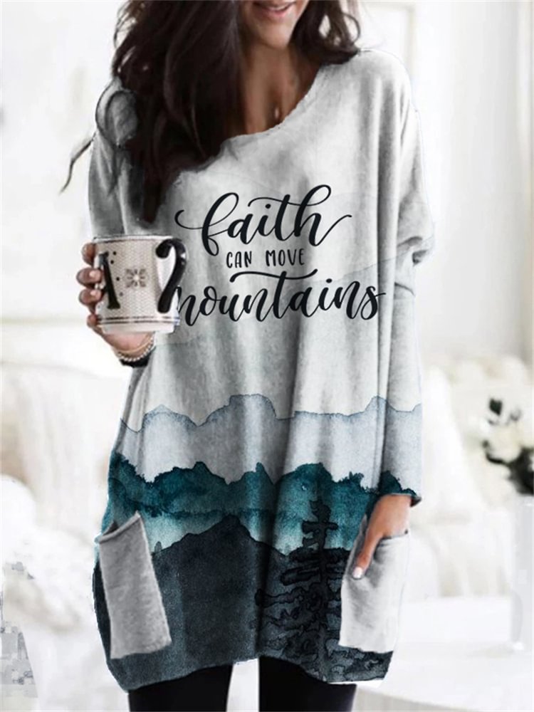 Vefave Faith Can Move Mountains Landscape Watercolor Tunic