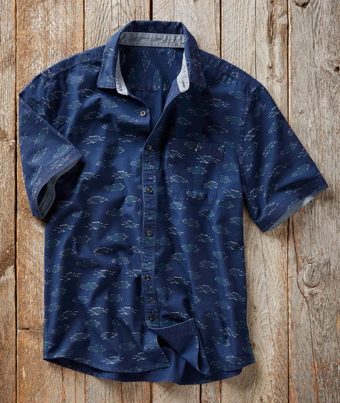 Men's retro print cotton linen shirt
