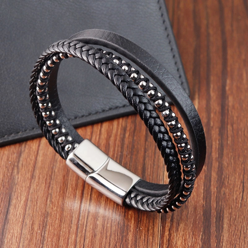 Ornament Personality Trendy Woven Leather Leather Rope Multi-Layer Fashion Bracelet Male L20300