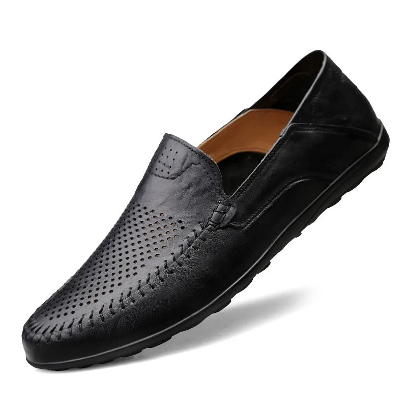 Genuine Leather Men Casual Shoes Italian Men Loafers Moccasins Slip On Men's Flats Breathable Hollow Out Male Driving Shoes