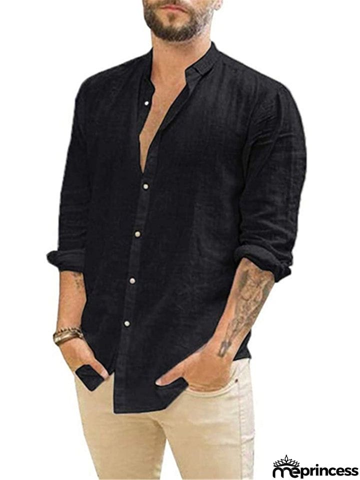 Button Up Black Long Sleeve Shirt Mens