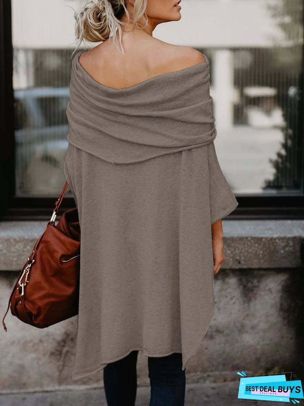 zolucky Fashion Solid Casual Off Shoulder Asymmetric Casual Top