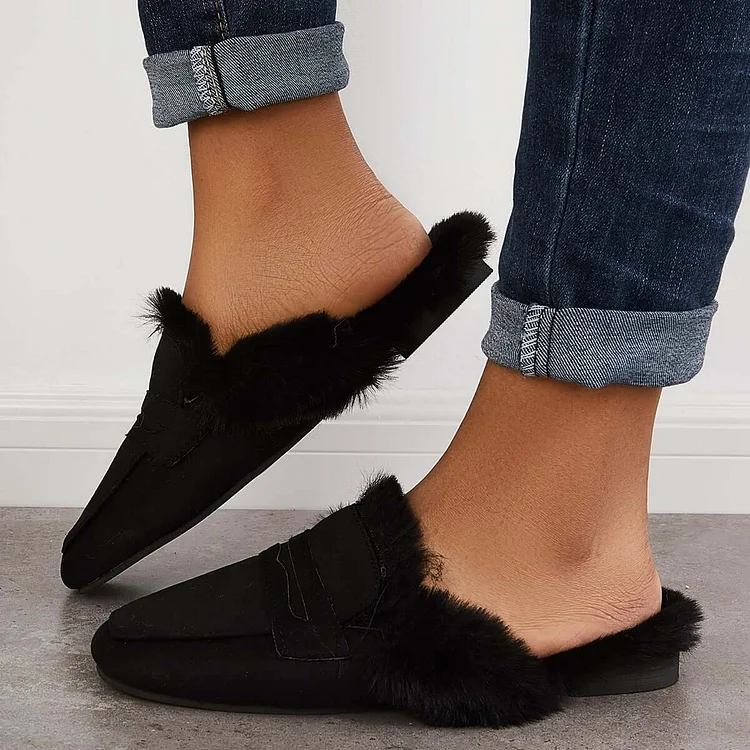 Casual Fur Lined Mule Slippes Fuzzy Slide Shoes shopify Stunahome.com
