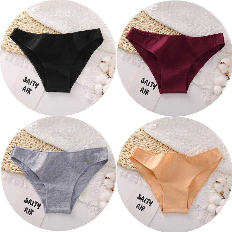 4PCS/Set Women Cotton Panties Sexy Low Waist Female Underpants Solid Elasticity Comfortable Underwear Women Panty Lingerie M-XXL
