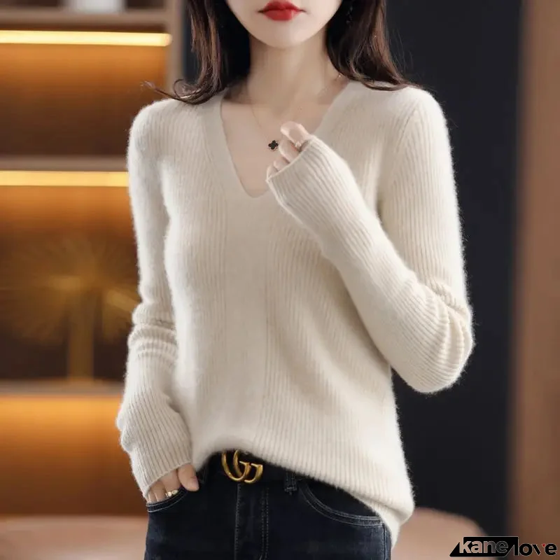 Women's Acrylic V-Neck Full Sleeves Pullover Solid Winter Sweater