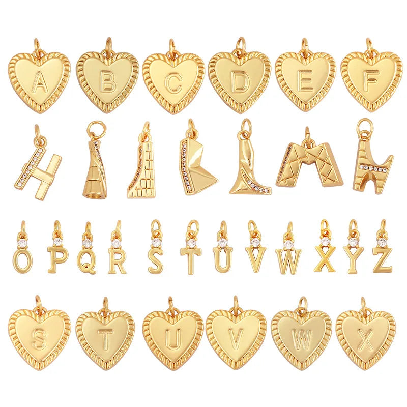 1 Piece 15 * 19mm Hole 5~5.9mm Copper Zircon Letter Heart Shape Pendant Jewelry Accessories