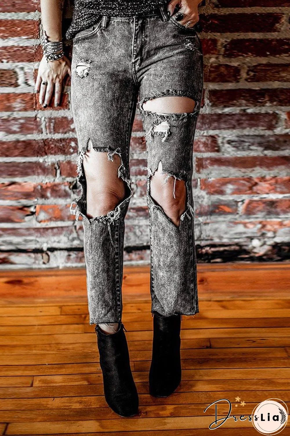 Vintage Denim Distressed Straight Pants