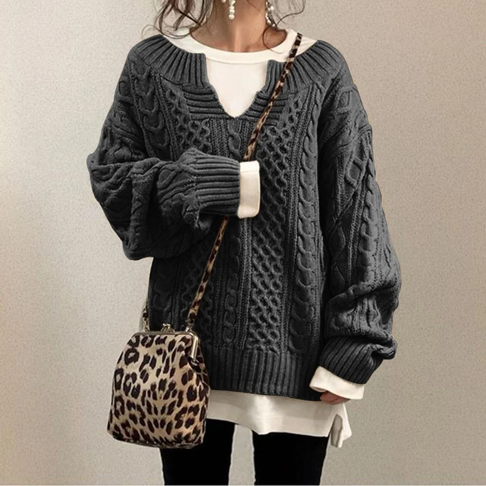 Casual Twist Texture V-Neck Sweater Top