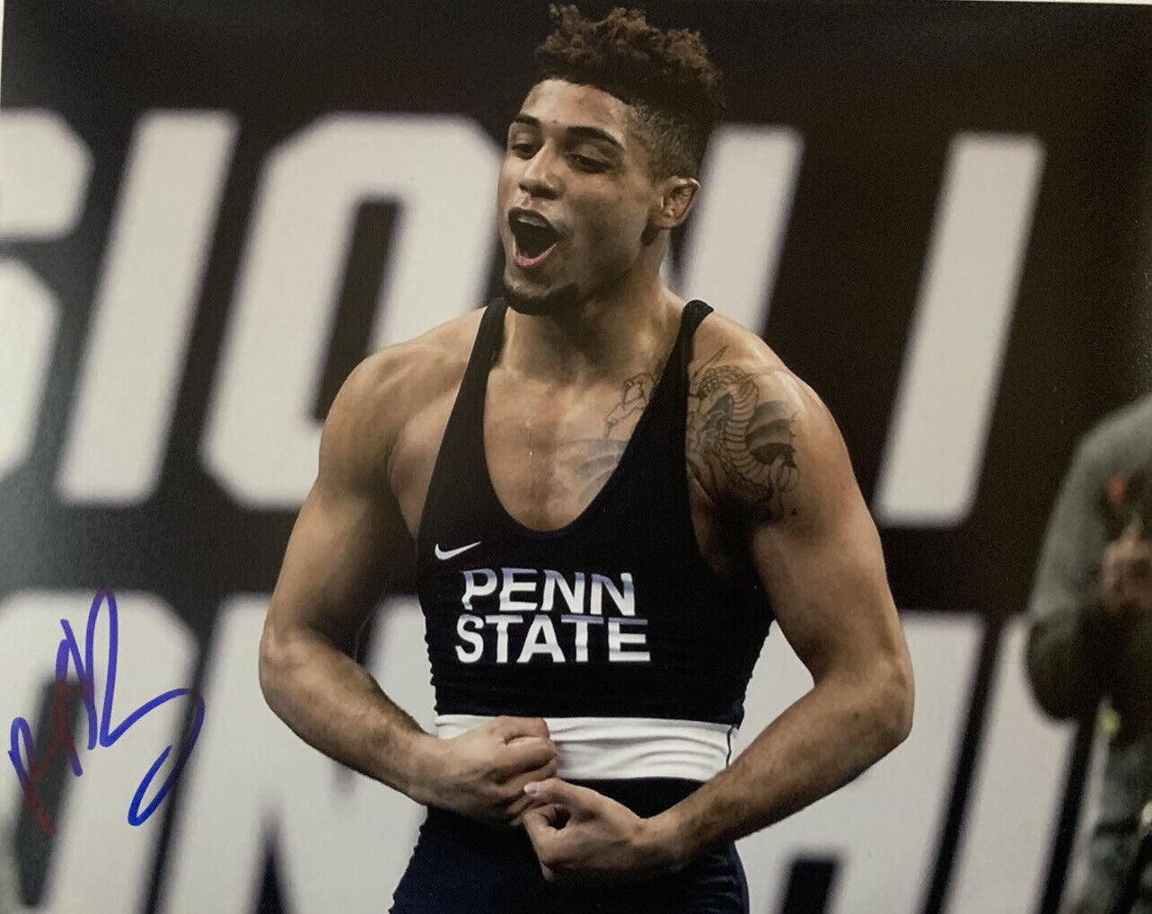 ROMAN BRAVO YOUNG SIGNED 8x10 Photo Poster painting PENN STATE WRESTLING AUTOGRAPH RARE COA