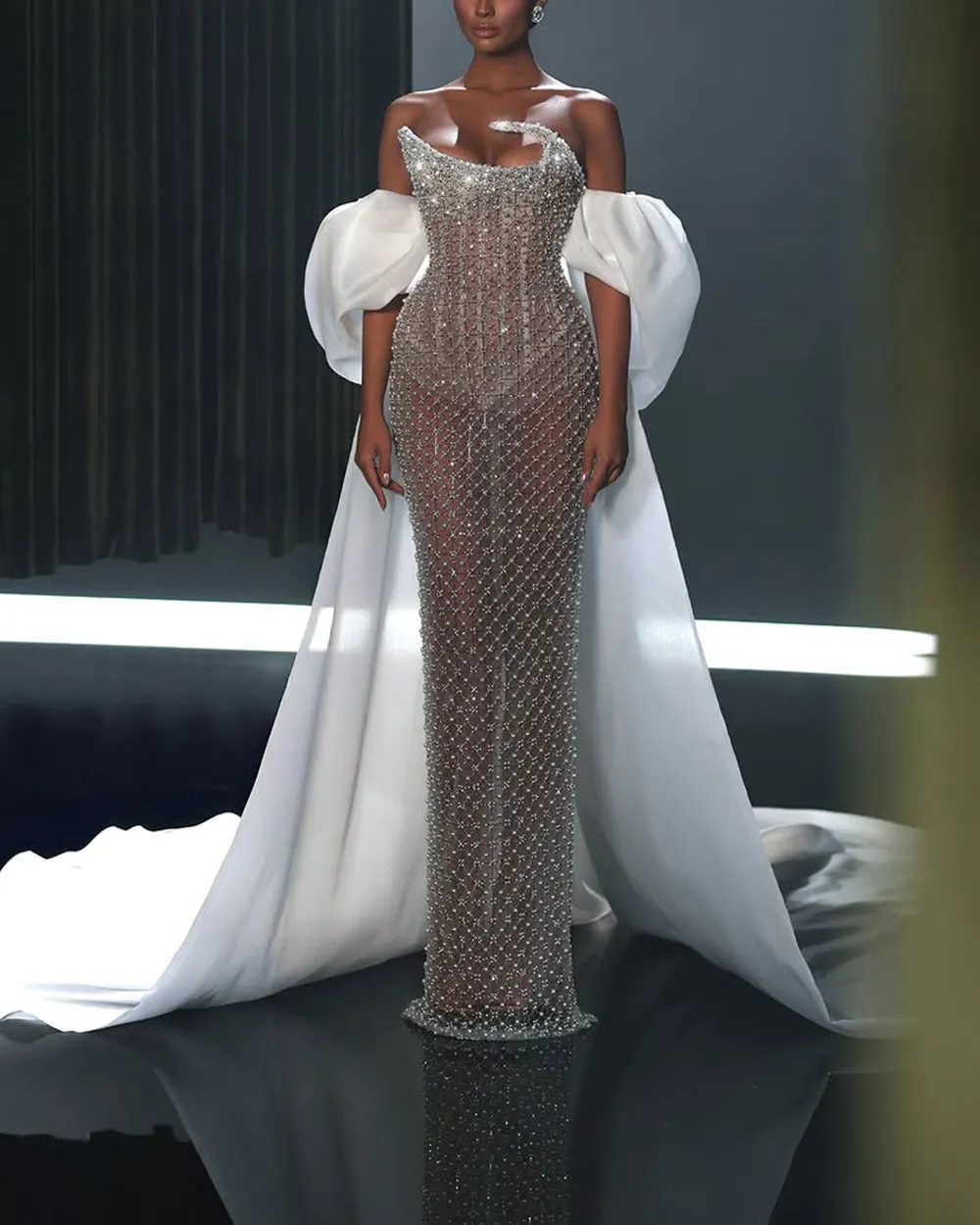 Sexy Rhinestone Crystal Sequin See-through Gown