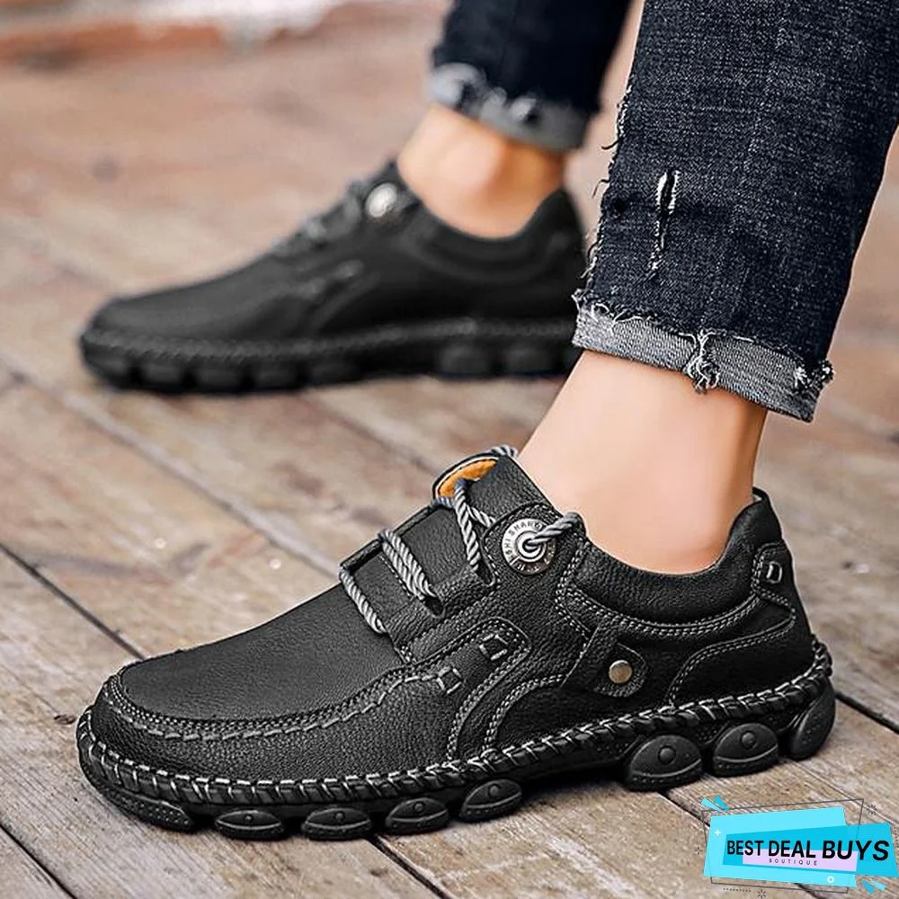 Men's Spring / Fall Casual / British Daily Outdoor Oxfords Hiking Shoes / Walking Shoes Faux Leather Non-Slipping Wear Proof Black / Yellow / Khaki