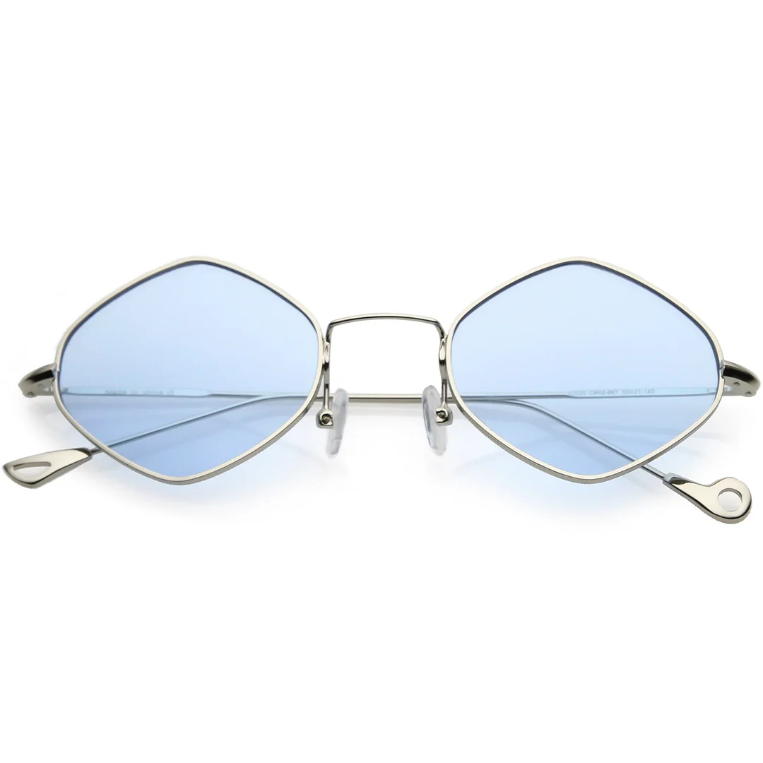 Premium Small Metal Diamond glasses Ultra Slim Arms Color Tinted Flat Lens 51mm