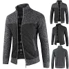 Men's Thickened Casual Fleece Loose Stand Collar Knit Cardigan Sweater Jacket Coat