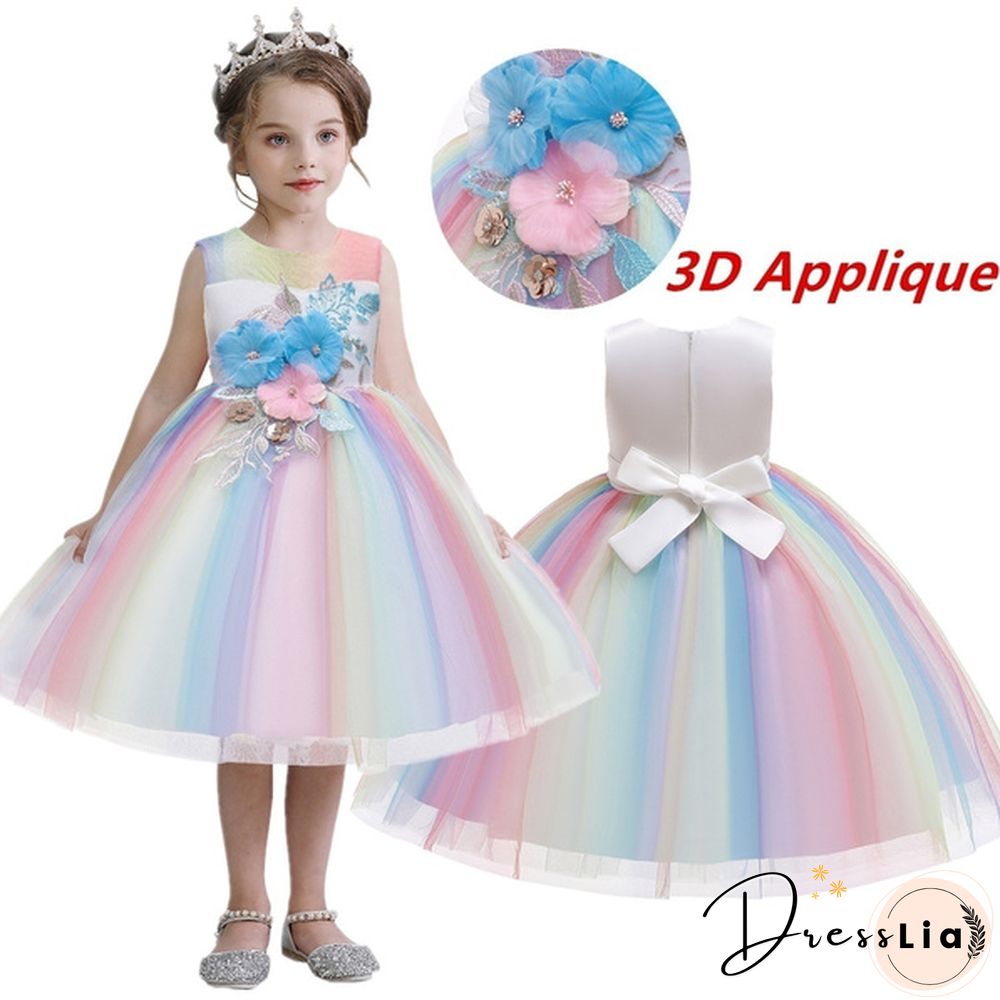 Unicorn Headband Princess Dress Children Summer Outfit kids fancy pony rainbow tulle tutu