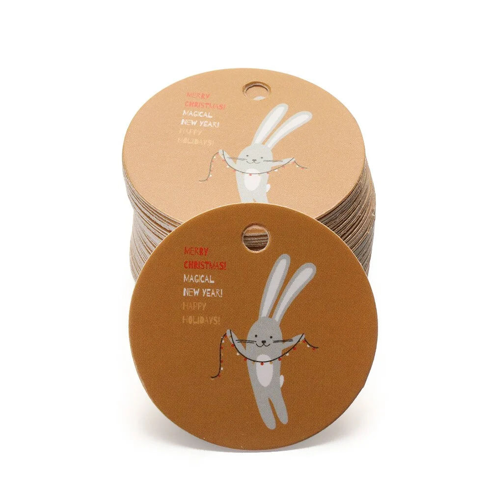 100pcs Merry Christmas Labels Kraft Tags Gift Wrapping Paper Hang Tags Santa Claus Paper Cards Xmas Party Supplies