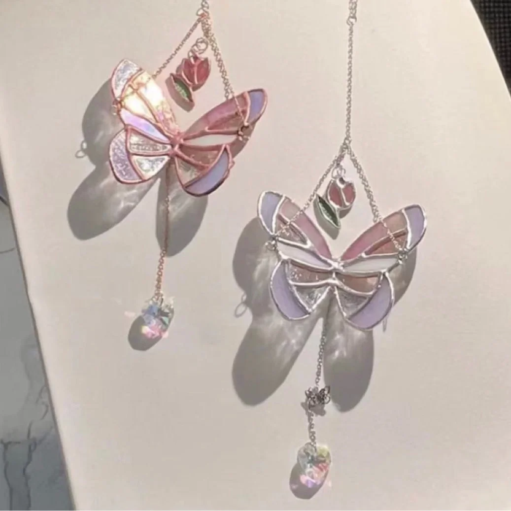 Heaven Pastal Glass Butterfly Ornament - Moon