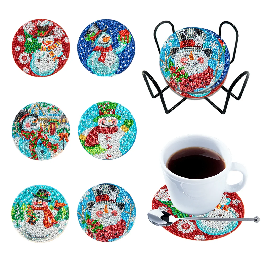 6pcs/set Wooden Coaster Snowman Painting Coaster for Room Decoration