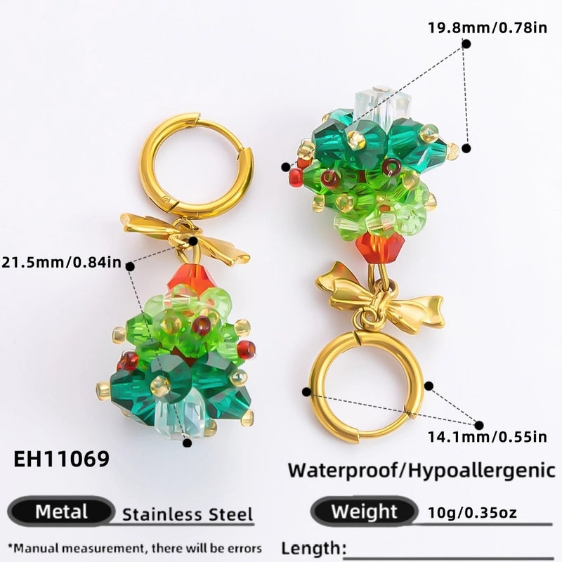 1 Pair Christmas Casual Cute Minimalist Christmas Tree Bow Knot Plating 304 Stainless Steel Artificial Crystal Earrings